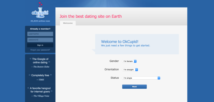 OkCupid, 2010. More details + one irrelevant question.